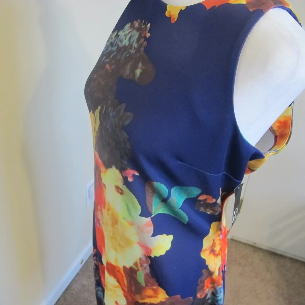 NWT New York & Company Women's Blue Floral Stretch Fit Sleeveless Dress Size M - Picture 3 of 7